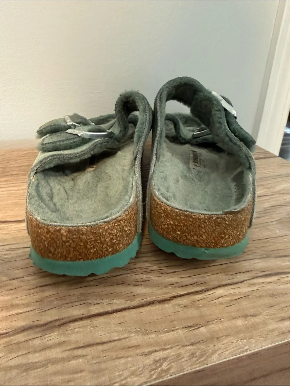 Birkenstock Teal Suede Two-Strap Plush Footbed Sandals